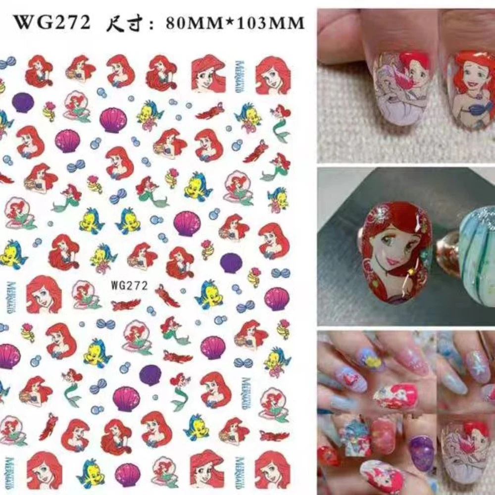 

1 sheet Disney Princess Ariel New 3D Cartoon Nail Art Stickers Nail Decals for Manicure fashion Design DIY Happy Accessories