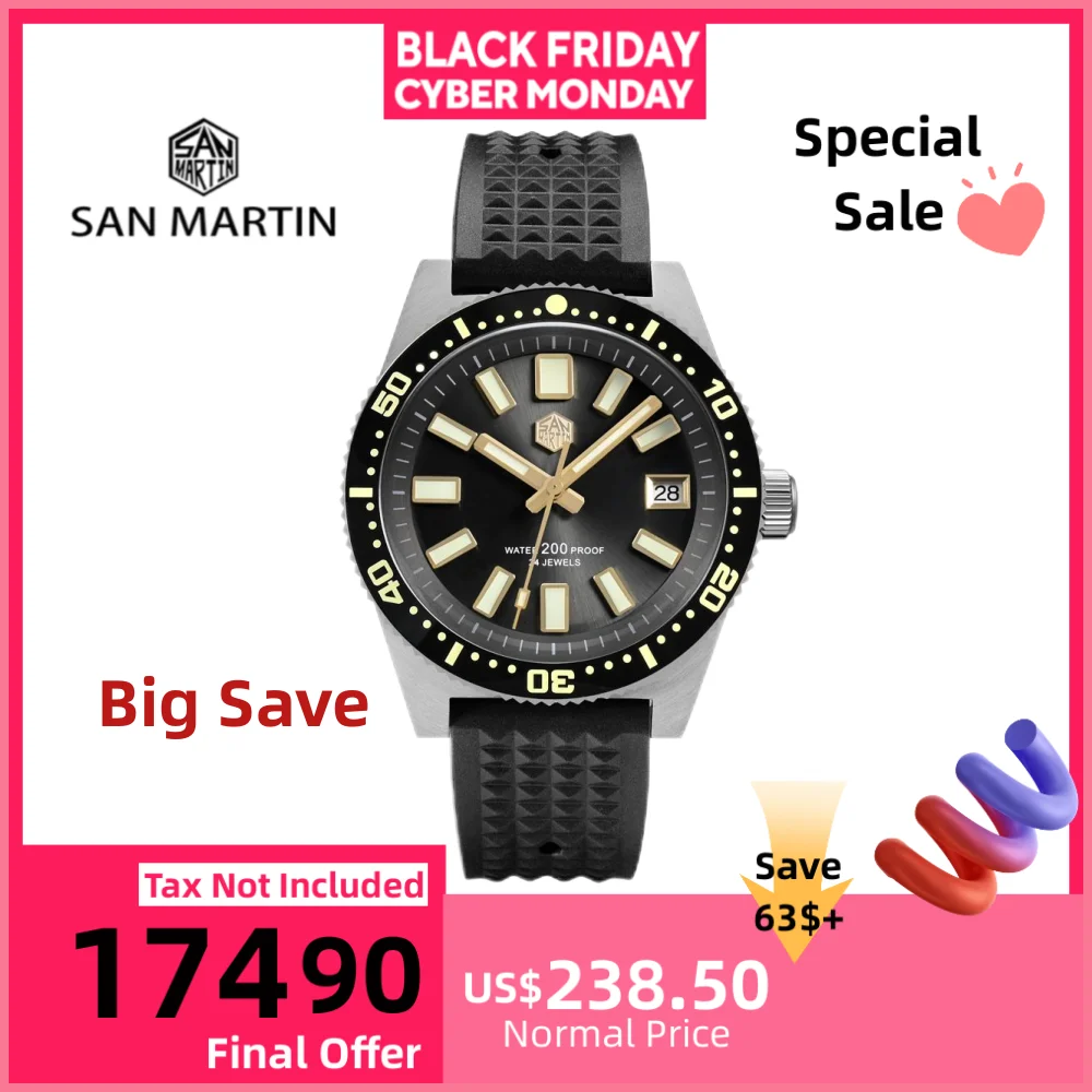 

San Martin 40mm 3D Printing Full C3 Lume Surfing Dial NH35 Men Diver Watch 62mas Week Date Window Gilt Indices 20Bar SN0007 V3