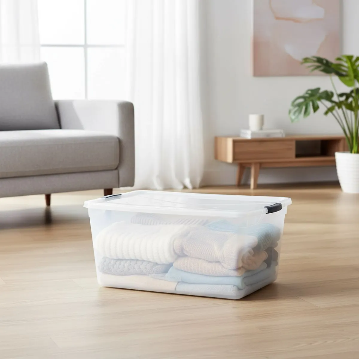 Large Clear Storage Boxes with Lids 4 Pack Stackable Durable Plastic Organizer