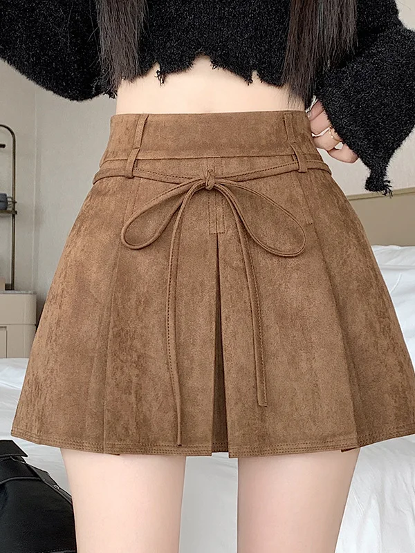 

Модная женская плиссированная короткая юбка из велюра под оленью кожу с высокой талией, весна-лето-осень-зима, новинка