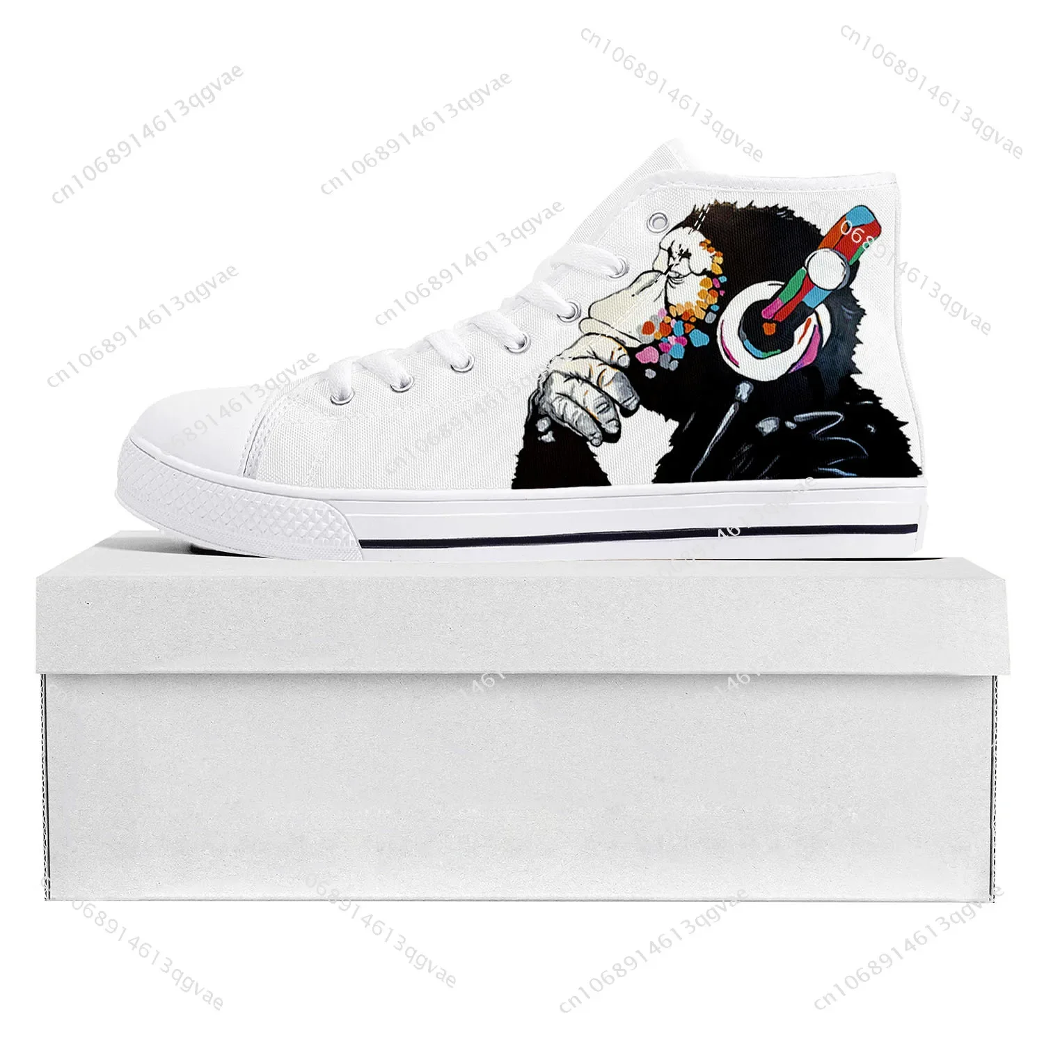 Banksy Denkende Chimpansee Hoge Kwaliteit Sneakers Heren Dames Tiener Canvas Sneaker Casual Paar Schoenen Custom Schoen Wit