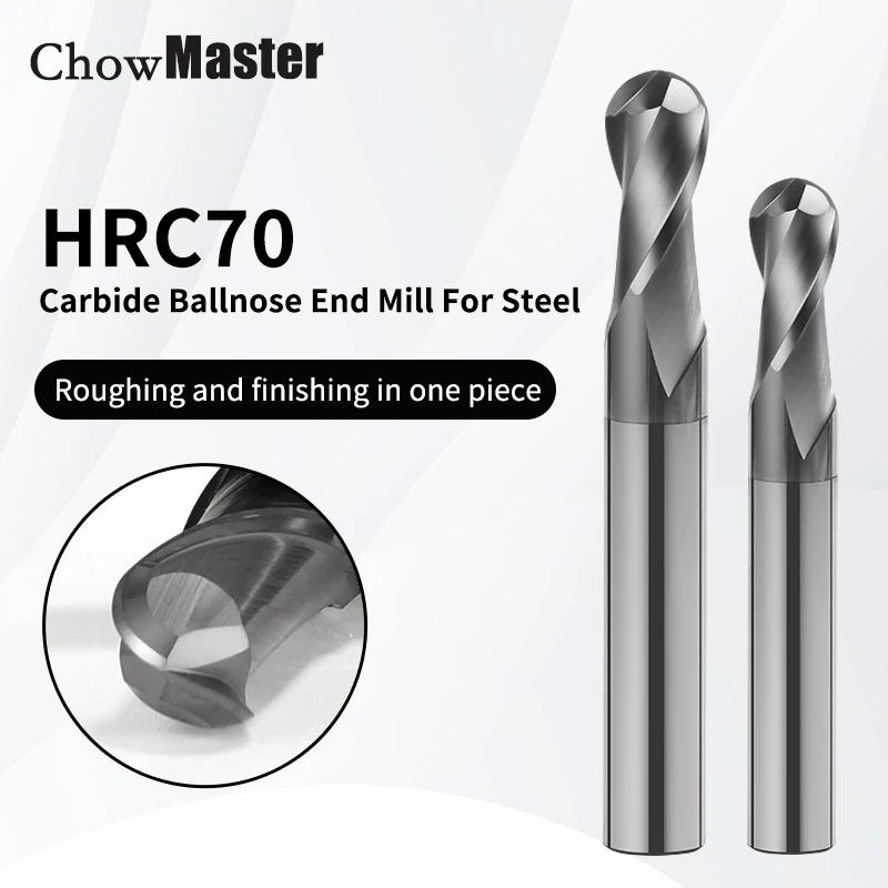 

Chowmaster HRC70 A39 Ball Nose Carbide End Mill 2 Flute Coated Tungsten Steel 50mm 75mm 100mm 150mm for Steel Titan