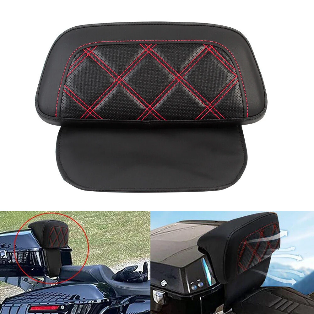 Red Stitching Razor Chopped Tour Pack Trunk Backrest Pad For Harley Touring Road Street Electra Glide Road King 2014-Later