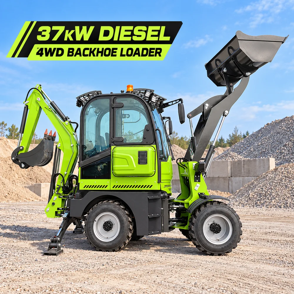 NICOSAIL 4WD Backhoe Loader Excavator 1600mm Bucket 1000kg Load Capacity Compact Construction Loader for Material Handling