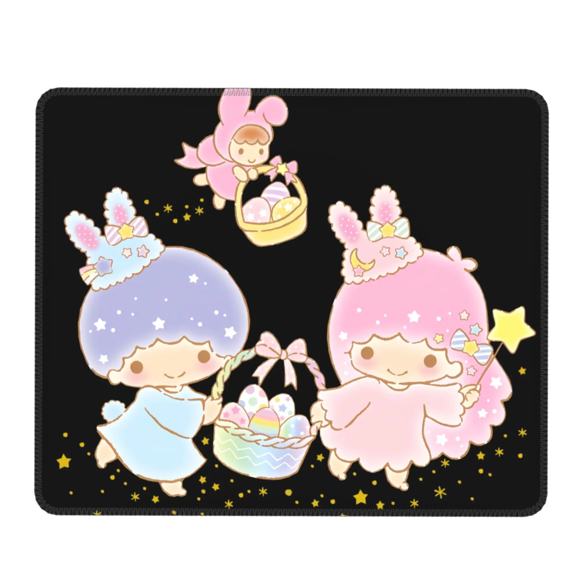 

Коврик для мыши с принтом Little Twin Stars, аксессуары для игровых ПК, коврик для мыши с оверлоком, коврик для компьютерного стола