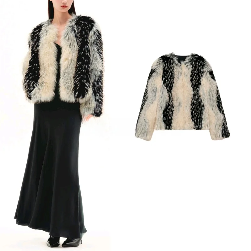 Winter Neue Damen Lose Runde Ne Faux Pelz Effekt Jaet ort Oberbekleidung Pendeln Sle Long Sve Polyester Faser