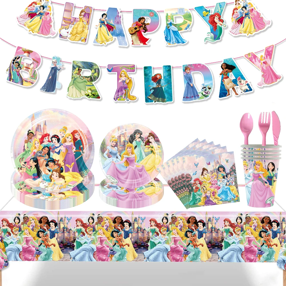 Disney Six Princess Birthday Decoration Girl Anime Figures Tableware Party Supplies Family Festivel DIY Gifts Christmas Ballons