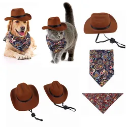 Pet Hat Western Cowboy Dog Hat Halloween Pet Triangle Scarf Funny Retro Photo Prop Dog Accessories Cat Puppy Hat Cap for Dogs