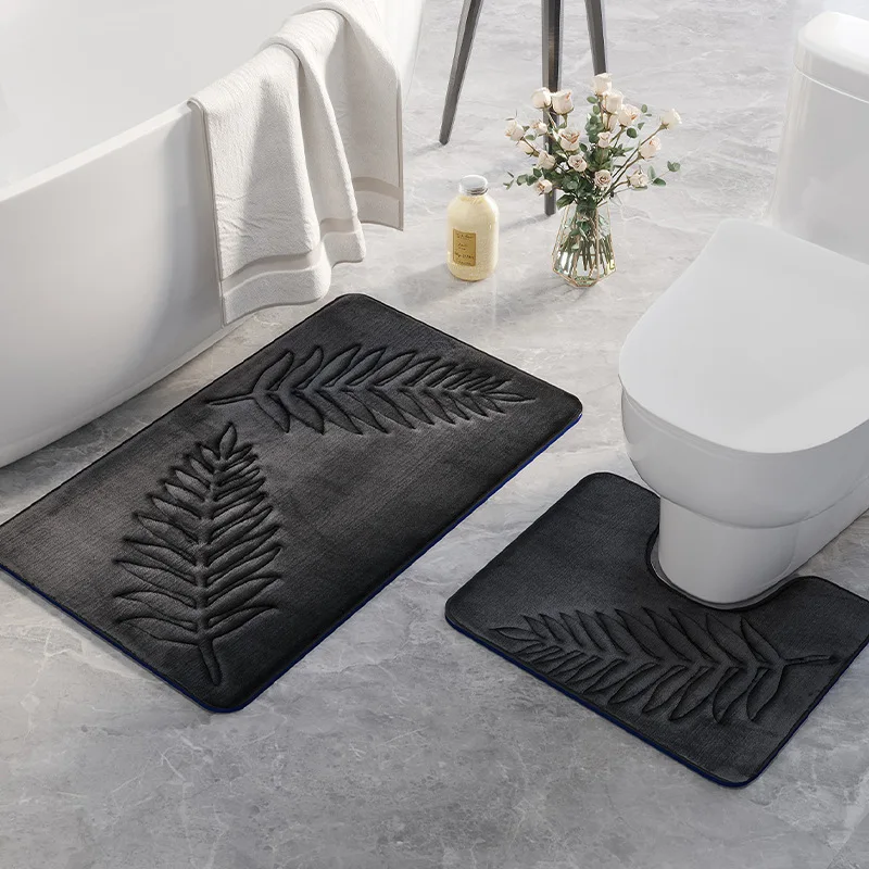 2PC Memory Cotton Toilet Floor U shape Mat Bathroom Absorbent Non-slip Rugs Washing Room Mats Kitchen Entry Carpet Door Mats