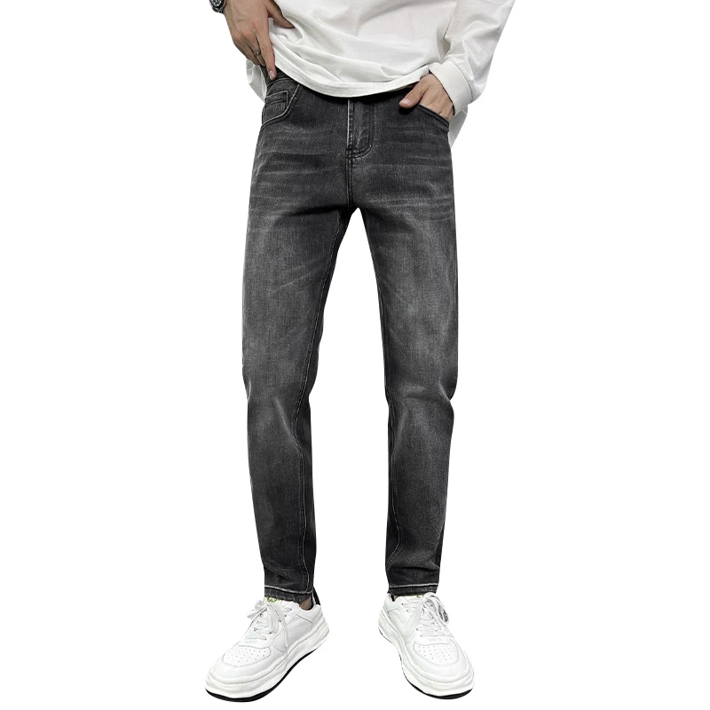 Black gray jeans men's stretch street trend Korean slim fit skinny pants2024spring and summer high-end men's clothing