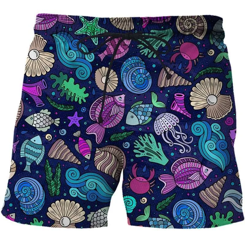 Summer Retro 3D Printed Abstract Fish Beach Shorts For Men Fashion Street Loose Short Pants Cool Surf Board Shorts Kids Clothes