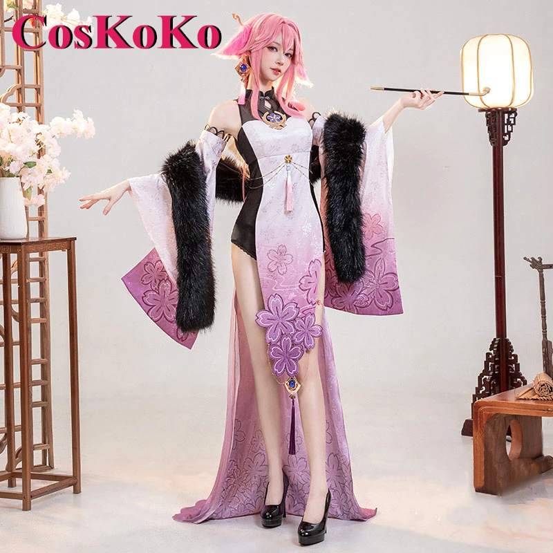 CosKoKo Yae Miko Cosplay Anime Game Genshin Impact Costume Sweet Elegant Formal Dress Women Halloween Party Role Play Clothing