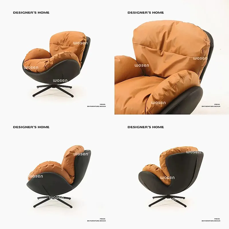 Nordic Single Sofa Lounge Chair Rotating Egg Shell Leisure Chair Living Room Study Designer Genuine Leather Snail Chair