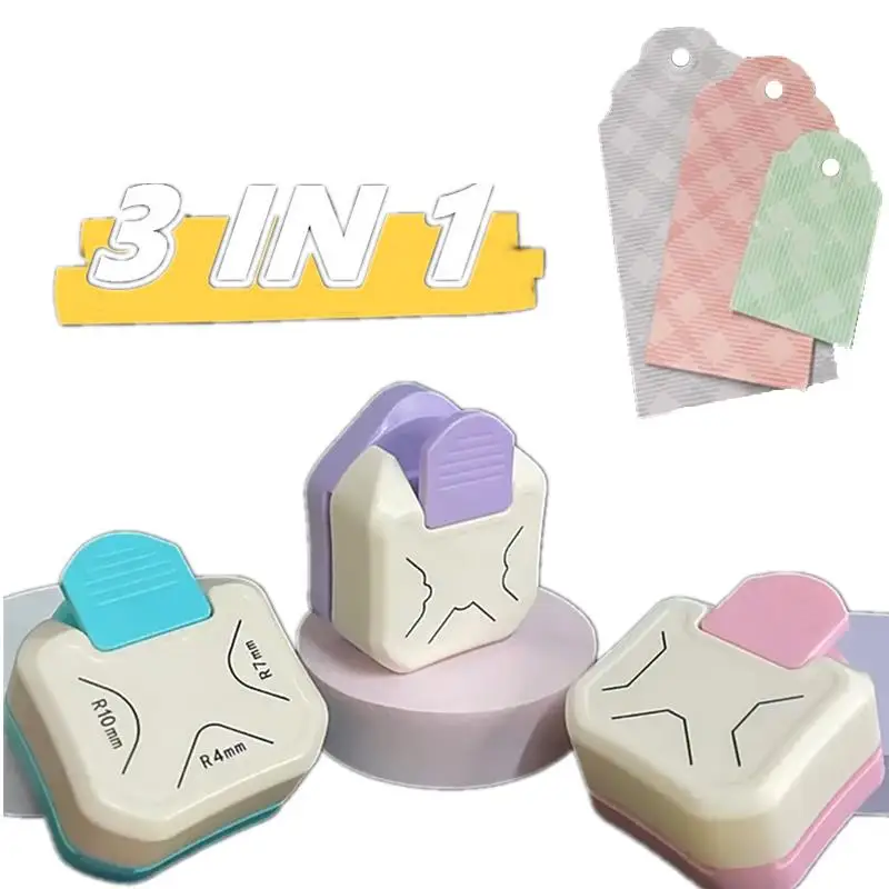 스크랩북 카드용 태그 펀치 코너 라운더 커터, 종이 라벨 펀치, DIY 종이 카드 사진 플래너 절단 용품, 3 in 1