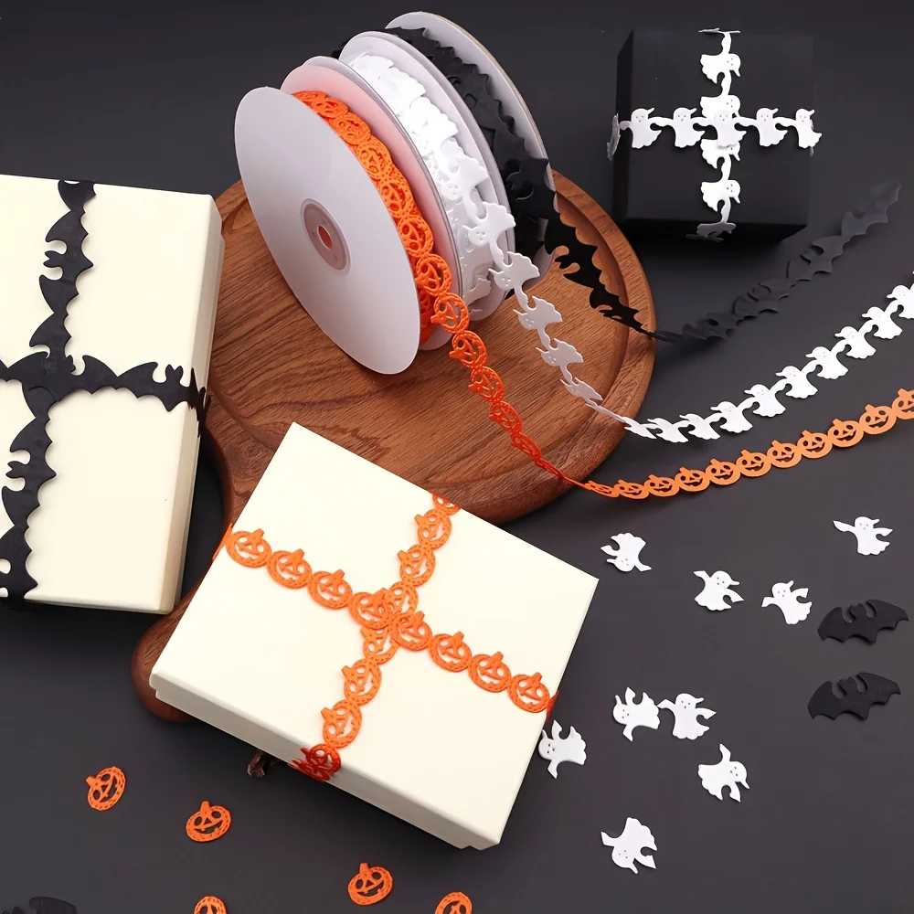 10-Yards Halloween-Spitzenband-Set, Kürbis-Fledermaus-Geistermuster | Bastelbesatz für Geschenkverpackungen und Gurtband für Partydekorationen – Detail 6
