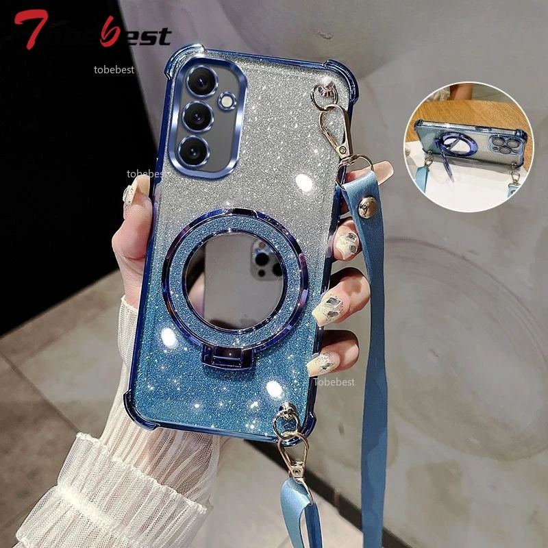 For Samsung Galaxy A16 A26 A36 A56 A06 A15 A25 A35 A55 A14 A24 A34 A54 4G 5G Case Crossbody Lanyard Plating Mirror Holder Cover - náhled 6