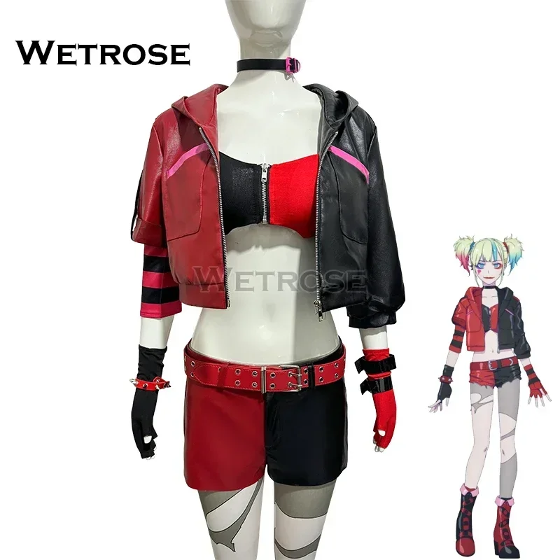 【Wetrose】متوفر في المخزون أزياء كوين التأثيرية أنيمي الانتحار Isekai جوكر فتاة فرقة الهالوين مجموعة كاملة شعر مستعار مهرج امرأة Suusaido