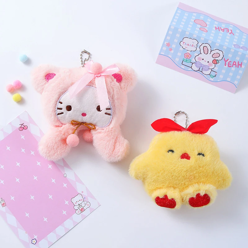 Kawaii Squeak Olá Kitty Pingente De Pelúcia, Pintainho Dos Desenhos Animados, Chaveiro De Boneca De Pelúcia, Chaveiro Do Carro, Mochila, Decoração Do Saco, Presente Do Miúdo