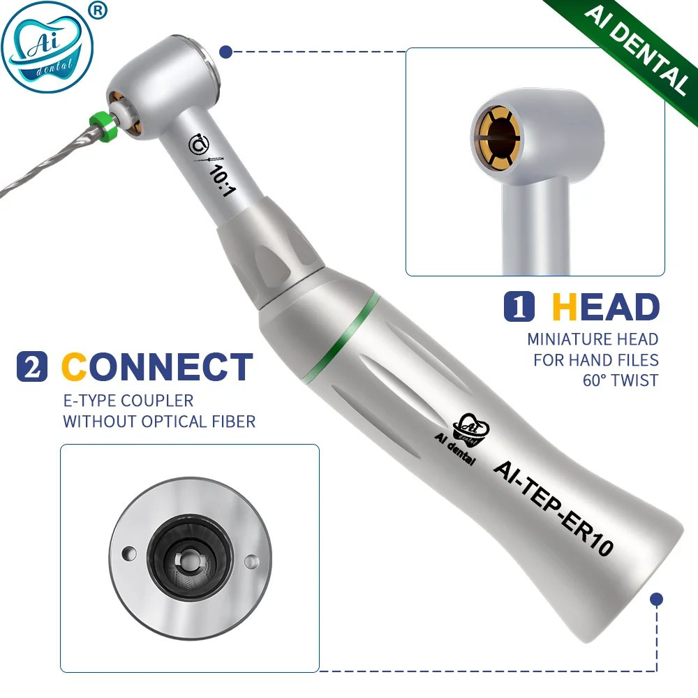 

AI-TEP-ER10 Reciprocating 60° Twist Endodontic Handpiece 10:1 Reduction Contra Angle With QF Adaptor For Hand File & Engine File