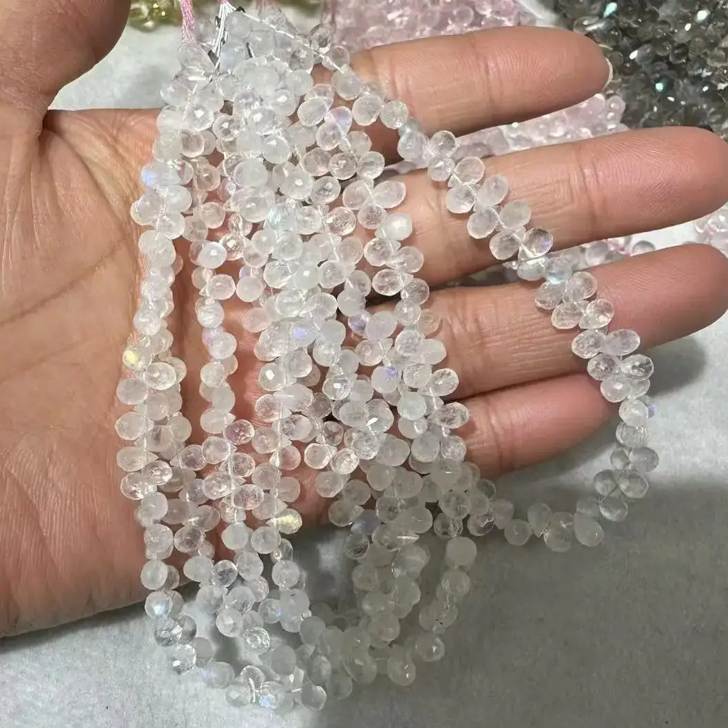 Faceted Loose Bead Natural Moonstone Water drop shape Gemstone Bracelet Or Necklace For DIY Jewellery Making For Women Wholesale