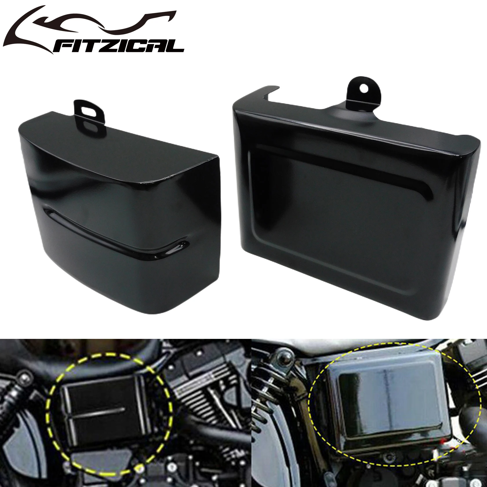 

Motorcycle Battery Side Fairing Covers Cap Left/Right Gloss Black For Harley Dyna Super Glide Wide Glide 12-17 Street Bob 12-14