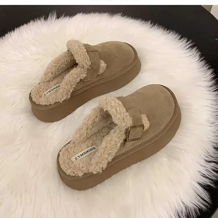 Fashionable Plush Women's Slippers Winter Thick Soled External Warm Slippers