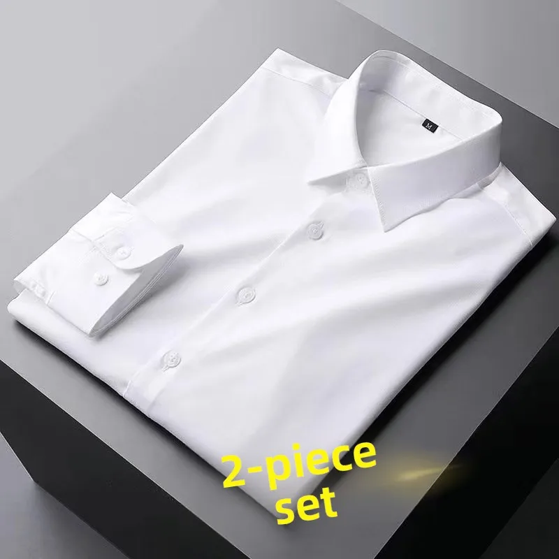 Slim Fit Long Sleeve Men's Dress Shirt Wedding Groomsmen Business Formal Workwear Spring Autumn Fashion Urban Polyester Fiber