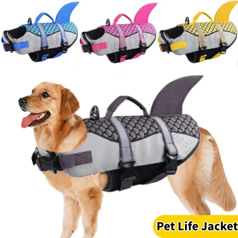 Dog Shark Life Jacket Ripstop Dog Life Vest for Swimming Boating Reflective Dog Life Jacket Floating Vest with Rescue Handle