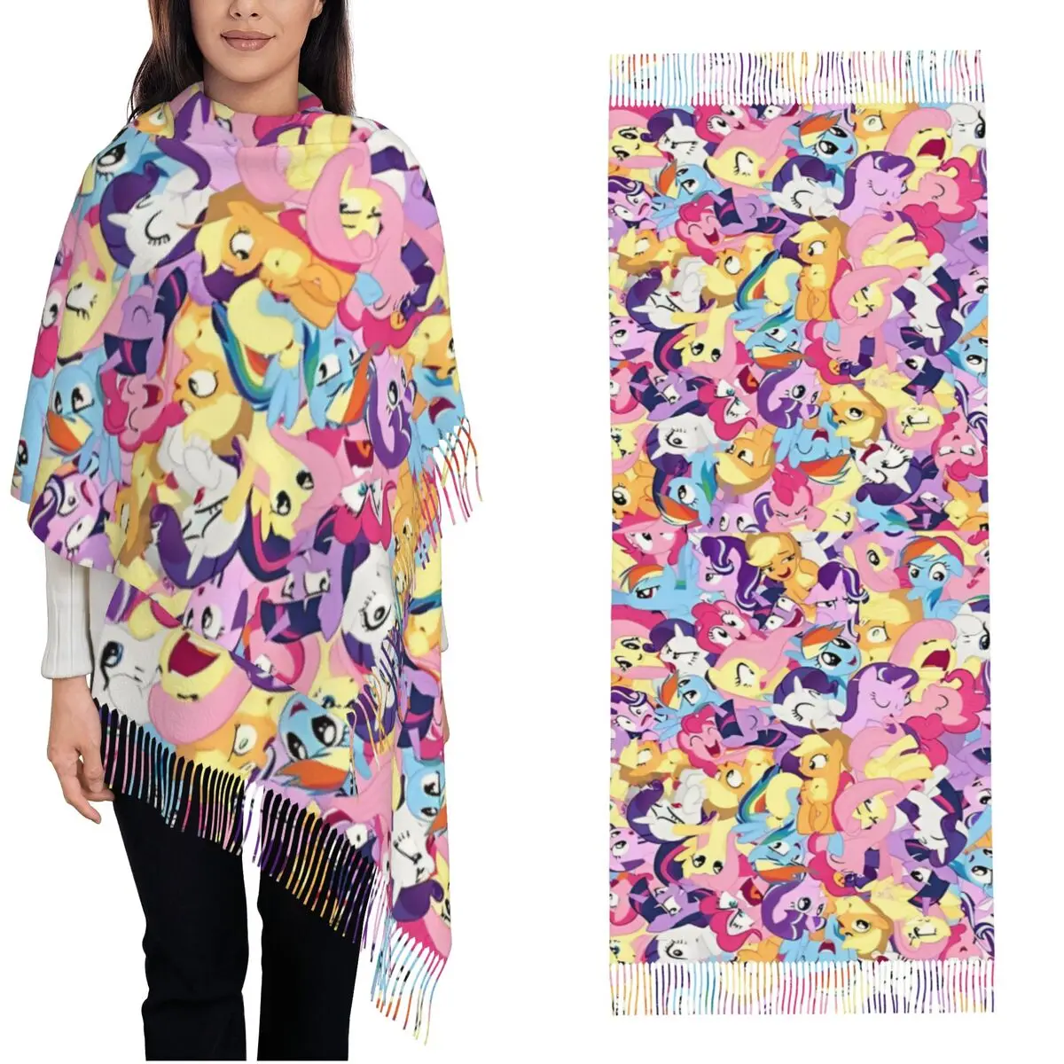 Womens Scarf with Tassel My Little Pony Mane Seven Mess Long Winter Warm Shawl and Wrap Daily Wear Cashmere Scarf