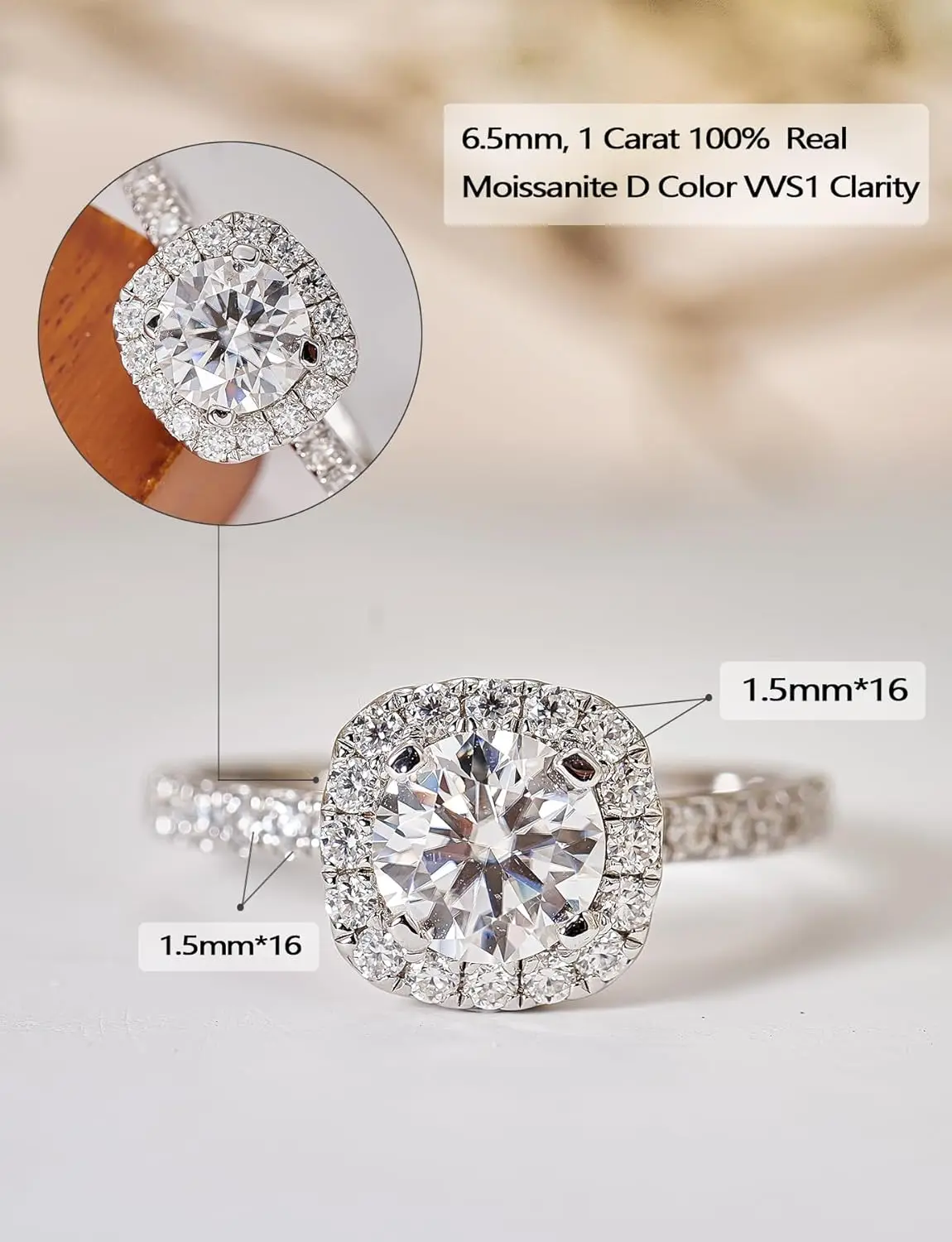 خواتم خطوبة سوليتير للنساء خاتم هالة خواتم وعد لها مطلية بالفضة الاسترليني خواتم من الذهب الأبيض عيار 18 قيراط fo