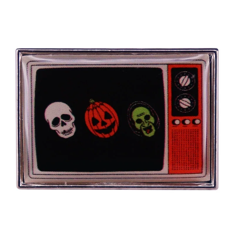 Cartoon Halloween TV Enamel Brooches Lapel Pins Crow Pumpkin Ghost Witchcraft Black Cat TV Metal Badge Jewelry Gift For Friend