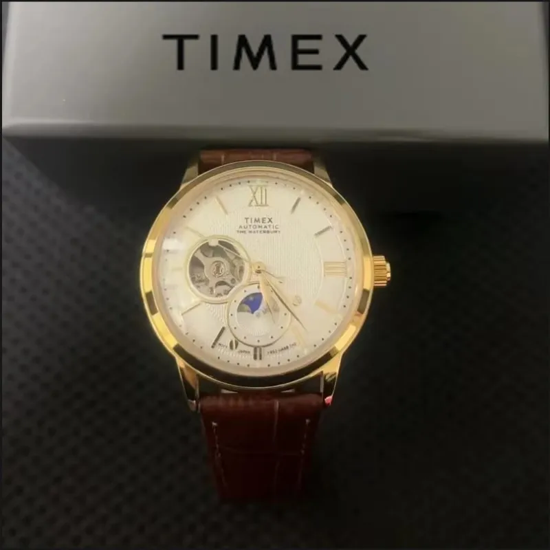 TIMEX Automatische Marke Herrenuhr Luxus Freizeit Multifunktionsuhren für Männer Kalender Lederband Armbanduhr