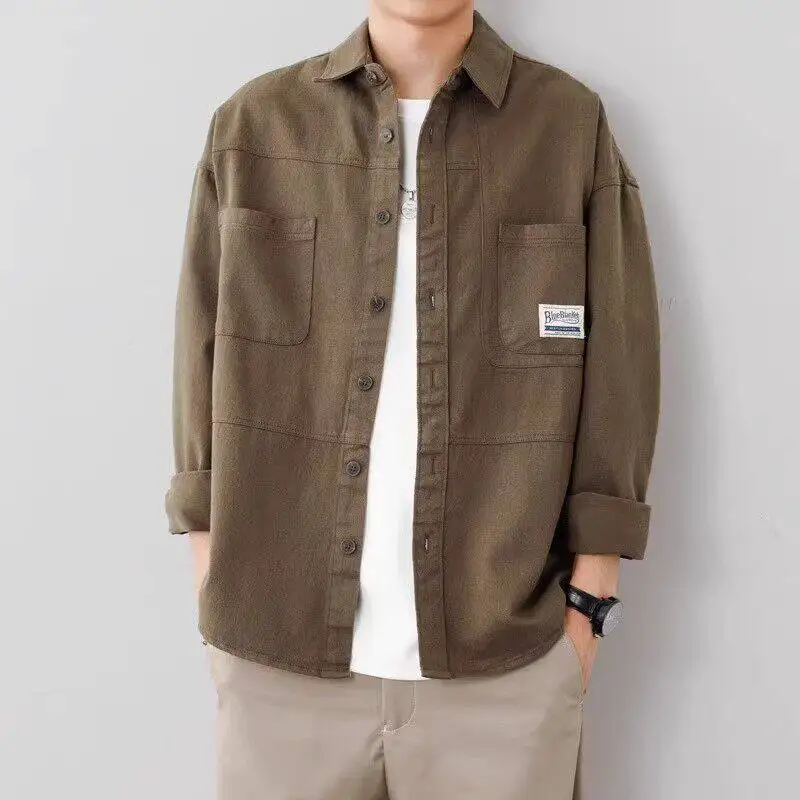 Fashionable Workwear Shirt Jacket Men's Long Sleeve Sun Protection Loose Fit Polyester Fiber Youthful Style Outdoor Wind