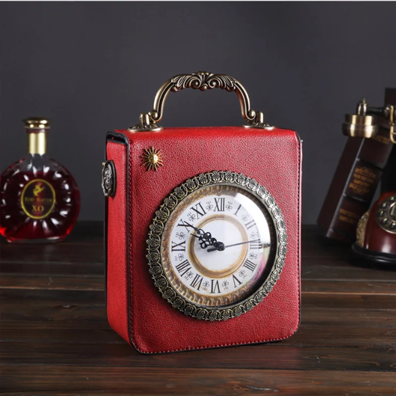 2023 new retro portable Messenger bag walking clock package creative clock bag small square bag embroidery double bread