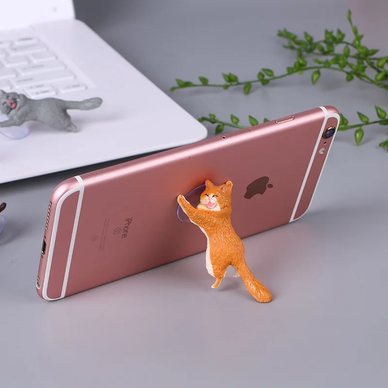 Cute Cat Phone Holder Tablets Desk Sucker Support Resin Mobile Phone Stand Holder Sucker Design Animal Holder For Smartphone