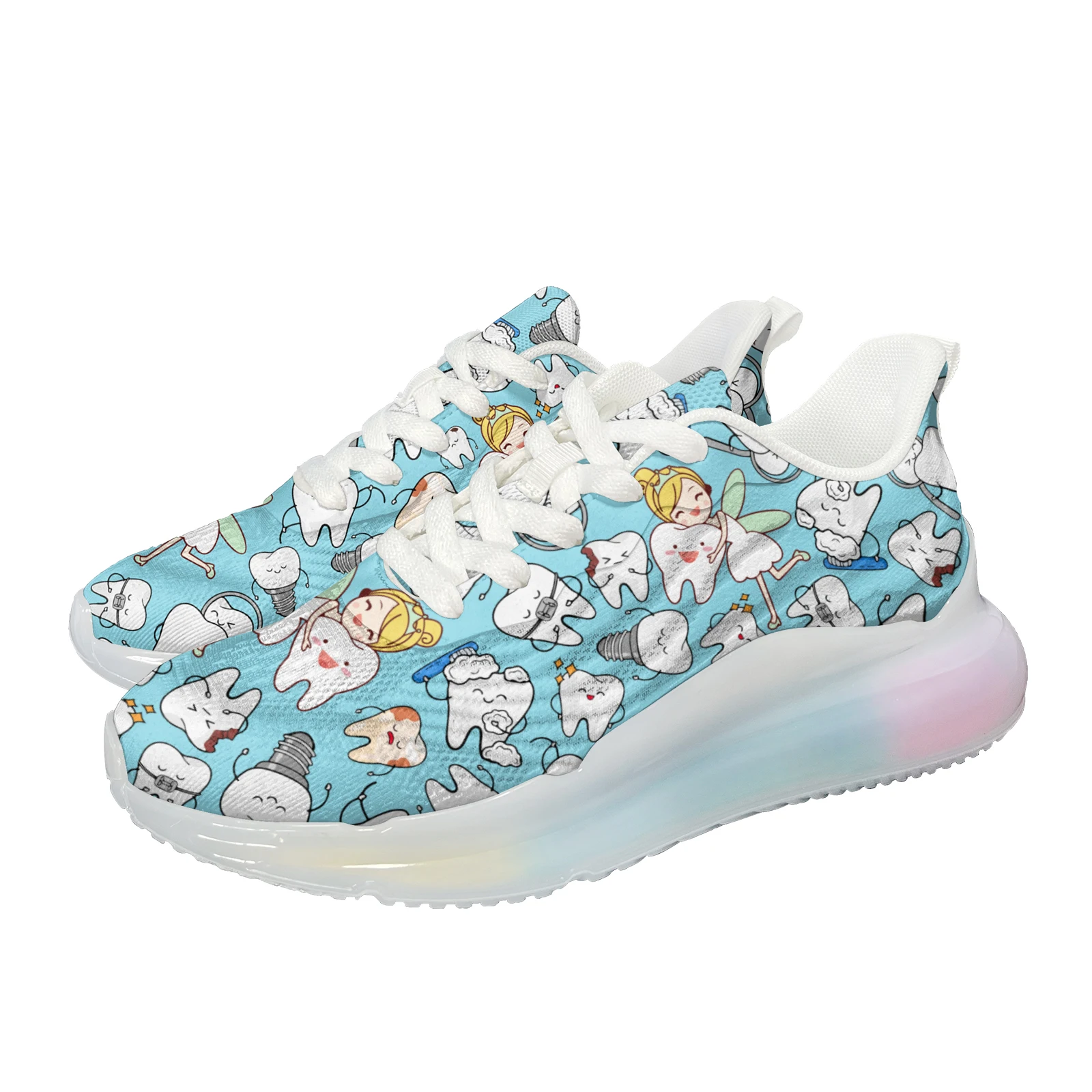 Lovely Dentist Cartoon Nurse Printed Air Cushion Shoes Mesh Breathable Outdoor Sport Sneakers Ainbow Gradient Color Thick Shoes