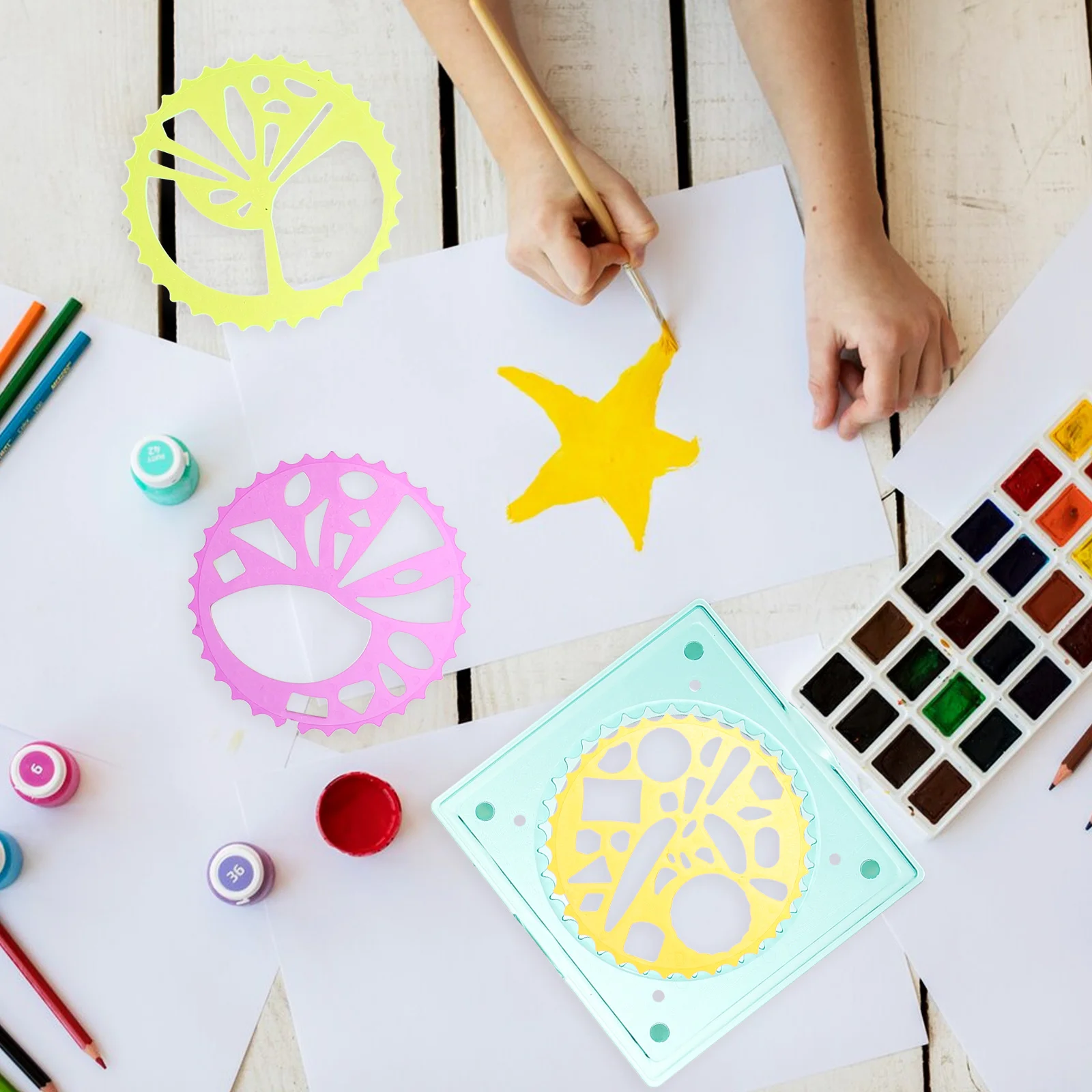 مجموعتان من قوالب استنسل الرسم البلاستيكية، مساطر رسم متعددة الاستخدام، أدوات استنسل إبداعية يمكنك صنعها بنفسك لرسم الحرف اليدوية في المنزل #5