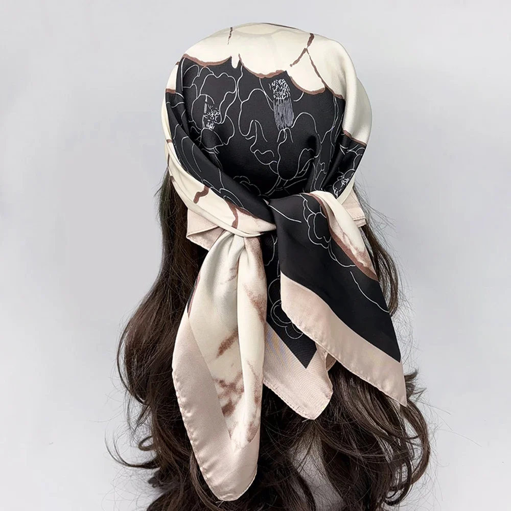 2024 Luxury Brand Silk Square Scarf Women Neck Hair Tie Band Beach Hijab Kerchief Head Headbands Bandana Female Foulard 70cm