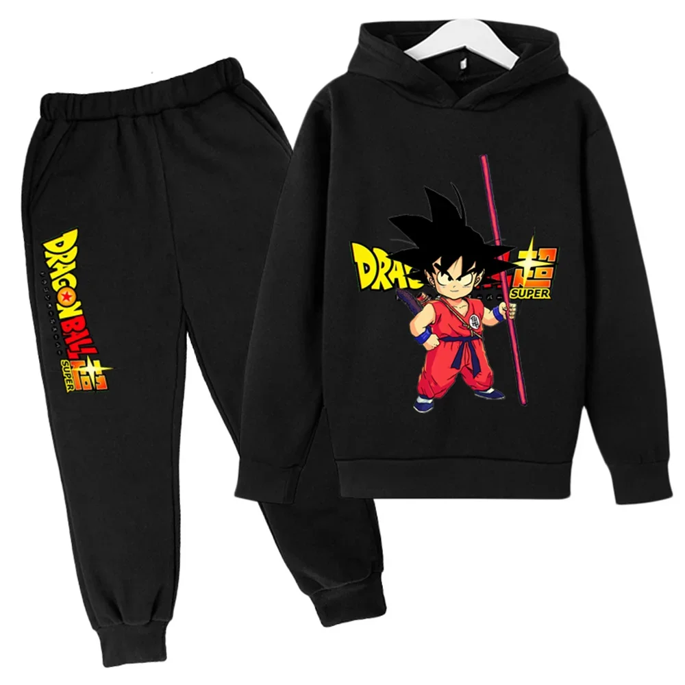 Conjunto de moletom com capuz e calças para meninos e meninas, roupas para crianças, Dragonball, Goku, roupas com capuz para crianças, primavera e outono