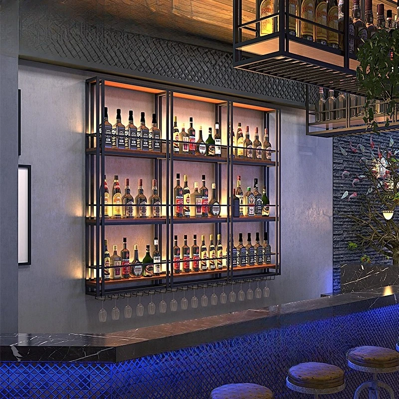 

Custom wine rack bar wall hanging wine rack wall storage rack restaurant wine cooler hanging cup holder bar creative display