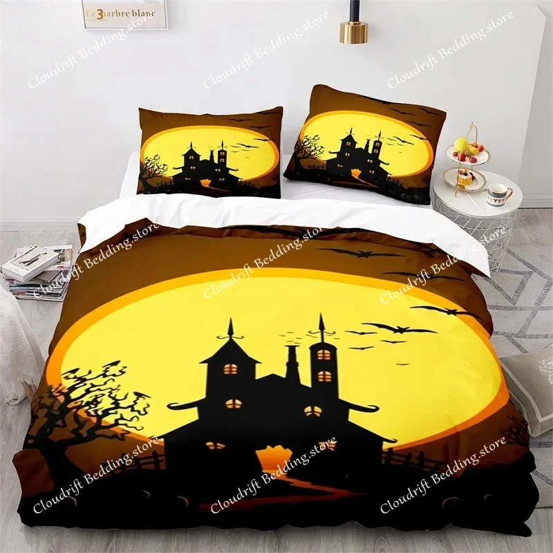 

Комплект постельного белья на Хэллоуин: пододеяльник с тыквой и мультяшными призраками, полиэстер, для мальчиков и взрослых, размеры Twin и King, декор для дома