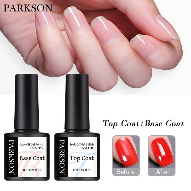 Parkson 8ml Top Coat Base Coat For Nail Gel Polish Transparent Shiny UV Gel Varnish Nails Art Soak Off LED Long Lasting Manicure