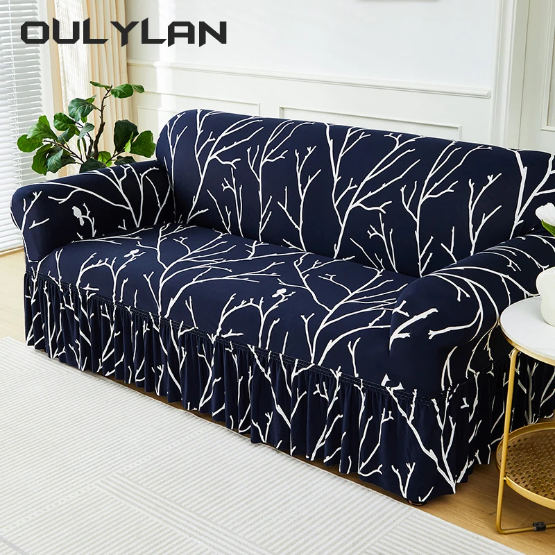 Sofa Cover Furniture Protector For Living Room Bedroom Office Home Decor Elastic Sofa Cover With Skirt Dustproof Non-slip