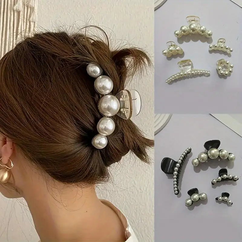 5 uds. De cuentas de diamante para mujer, clip de tiburón, cabeza trasera, simple y elegante, adecuado para uso diario en fiestas