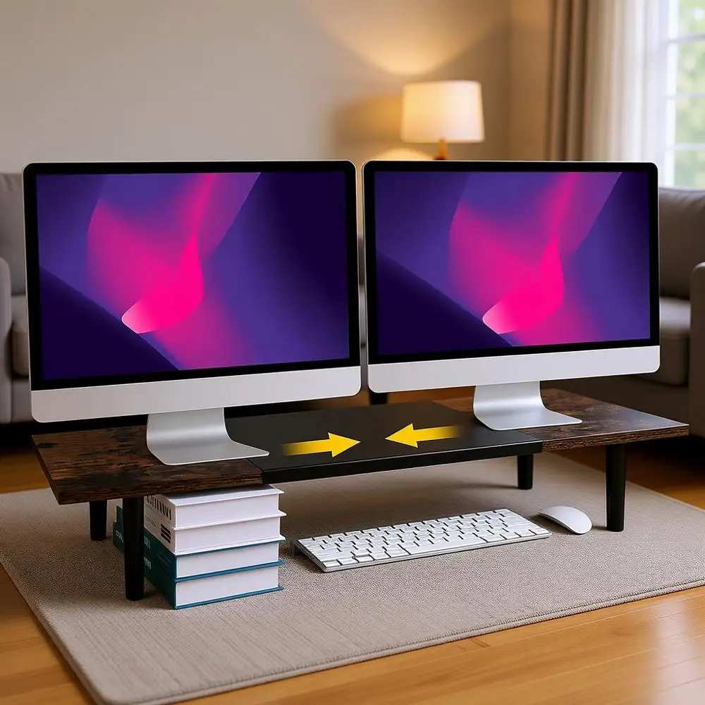 

Регулируемая подставка для двух мониторов, органайзер для стола 32-40 дюймов для компьютера/ноутбука/принтера - коричневый