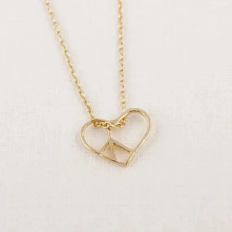 Gold Plating Elaborate Open Heart Peace Necklace