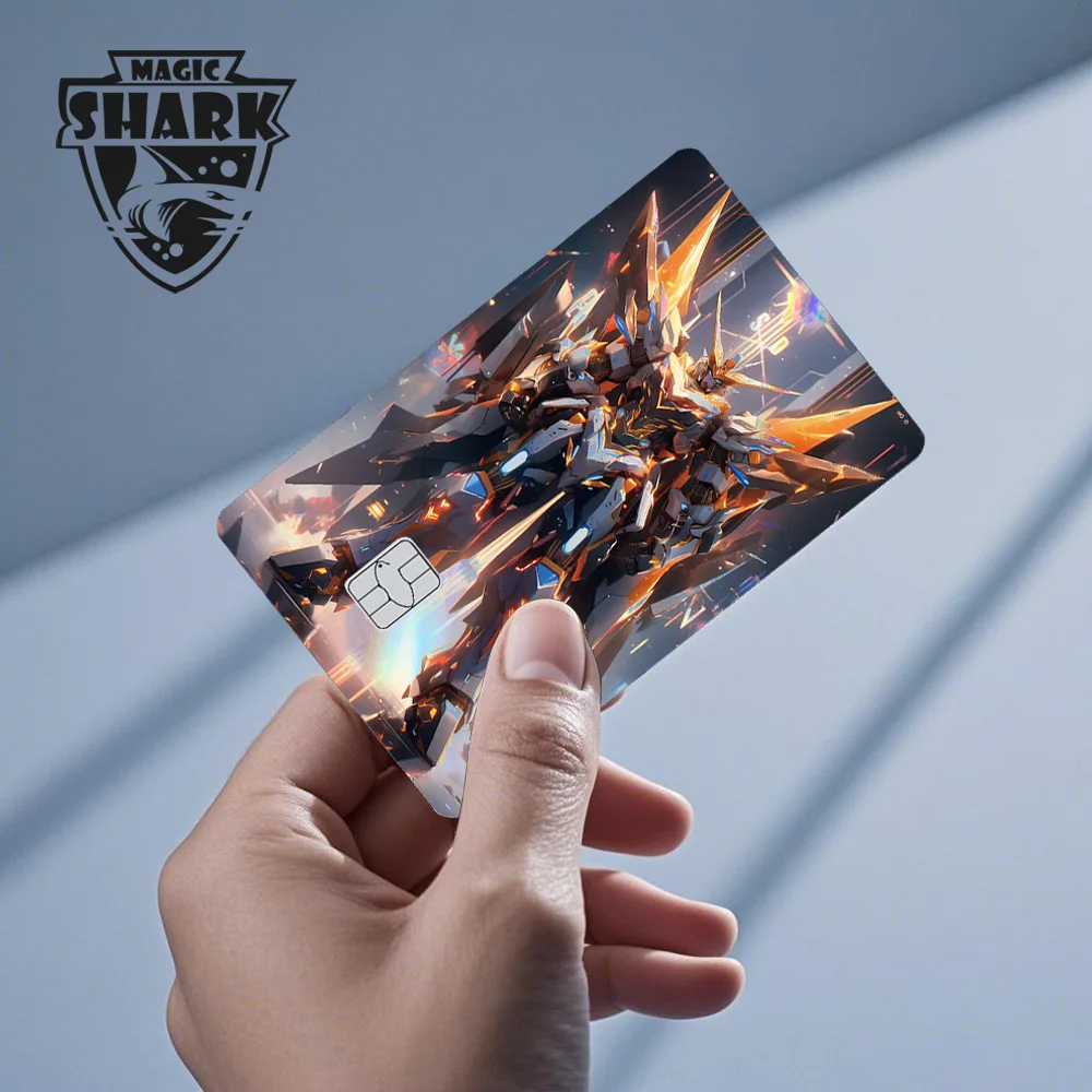 Heißer Verkauf Magic Shark Cool Gun-dams Roboter Holographische Haut Film Laser Aufkleber für Kleine Große Chip Debit Bank Kreditkarte – Detail 7