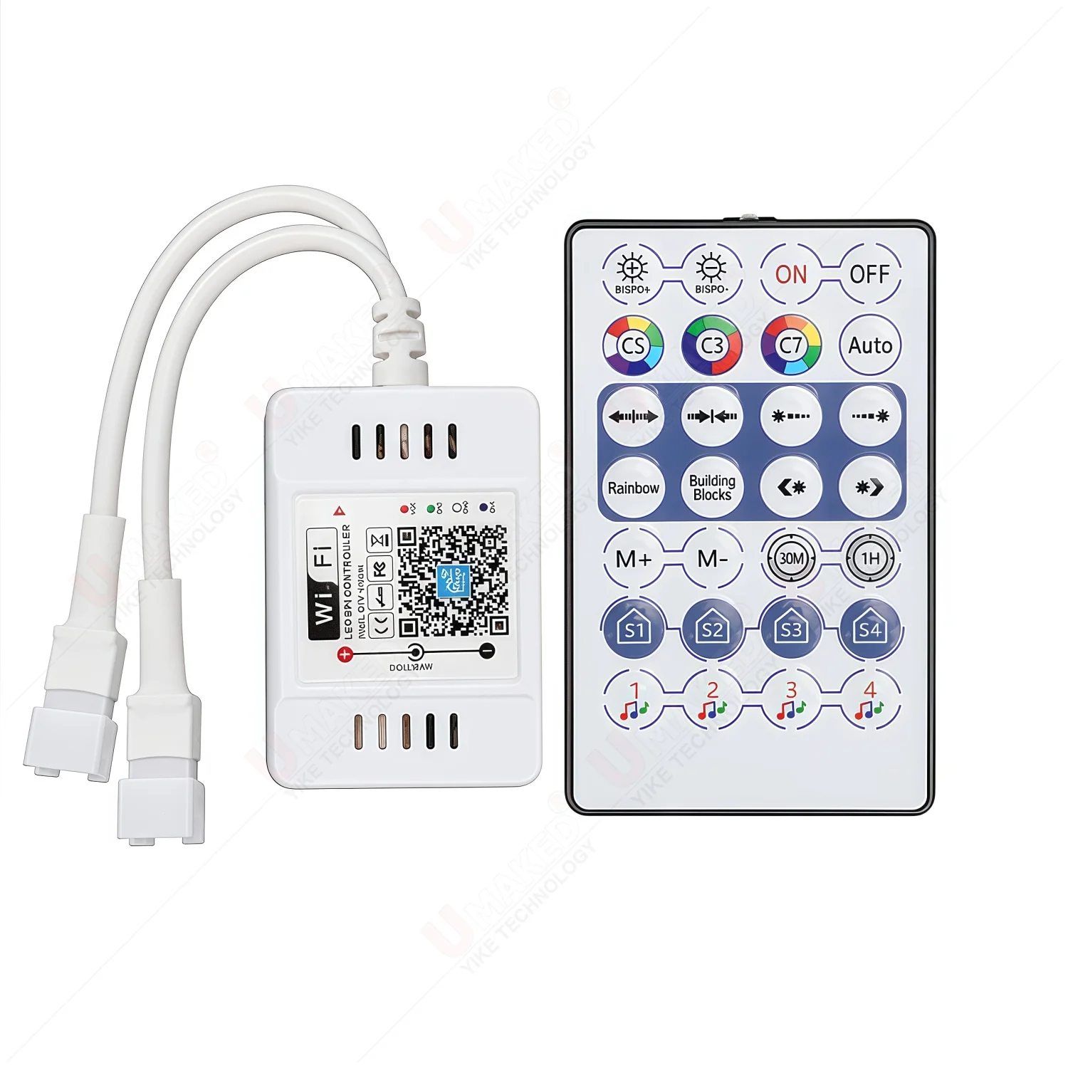 DC5V-24V Wifi LED SPI Controller Single/Dual Output 144W 2048 Pixels with 28Key Voice Music Remote Control for WS2812B LED Strip