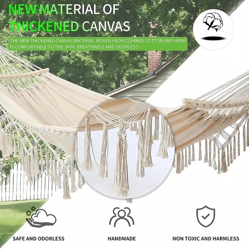 1PC Outdoor Camping High Load Bearing Hammock Tassel Canvas Garden Swing Chair Hanging Bed Foldable Out/Indoor Hanging Hammock