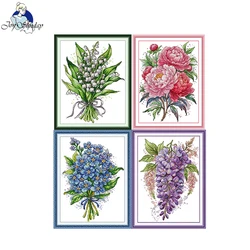 Joy Sunday Cross Stitch Kit Flowers HD Pattern Aida 16/14/11CT DMC Threads DIY Handmade Embroidery Kit Art Crafts Home Decor New